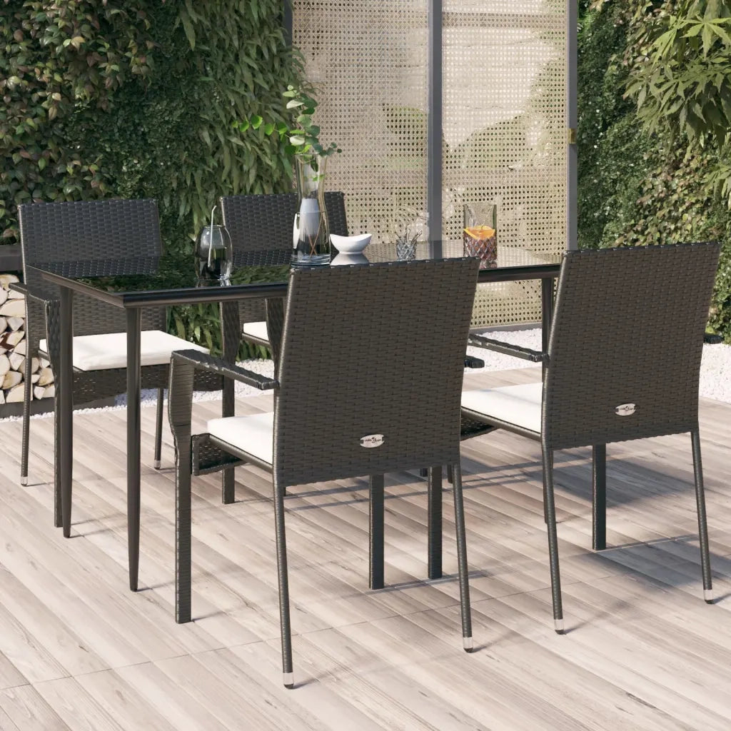 Set da Pranzo da Giardino 5 pz Nero con Cuscini in Polyrattancod mxl 124394