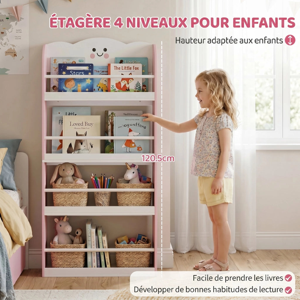 Libreria a muro per bambini ¨C Minimal ¨C 4 ripiani, rosa, 60x12x108 cm