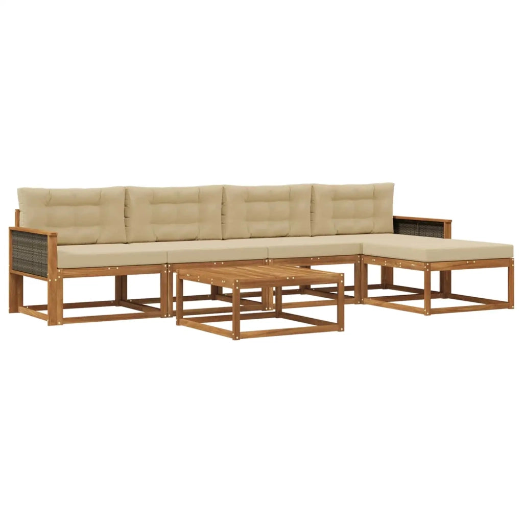 Set di divani da esterno con cuscino 6 pcs Naturale e Beige