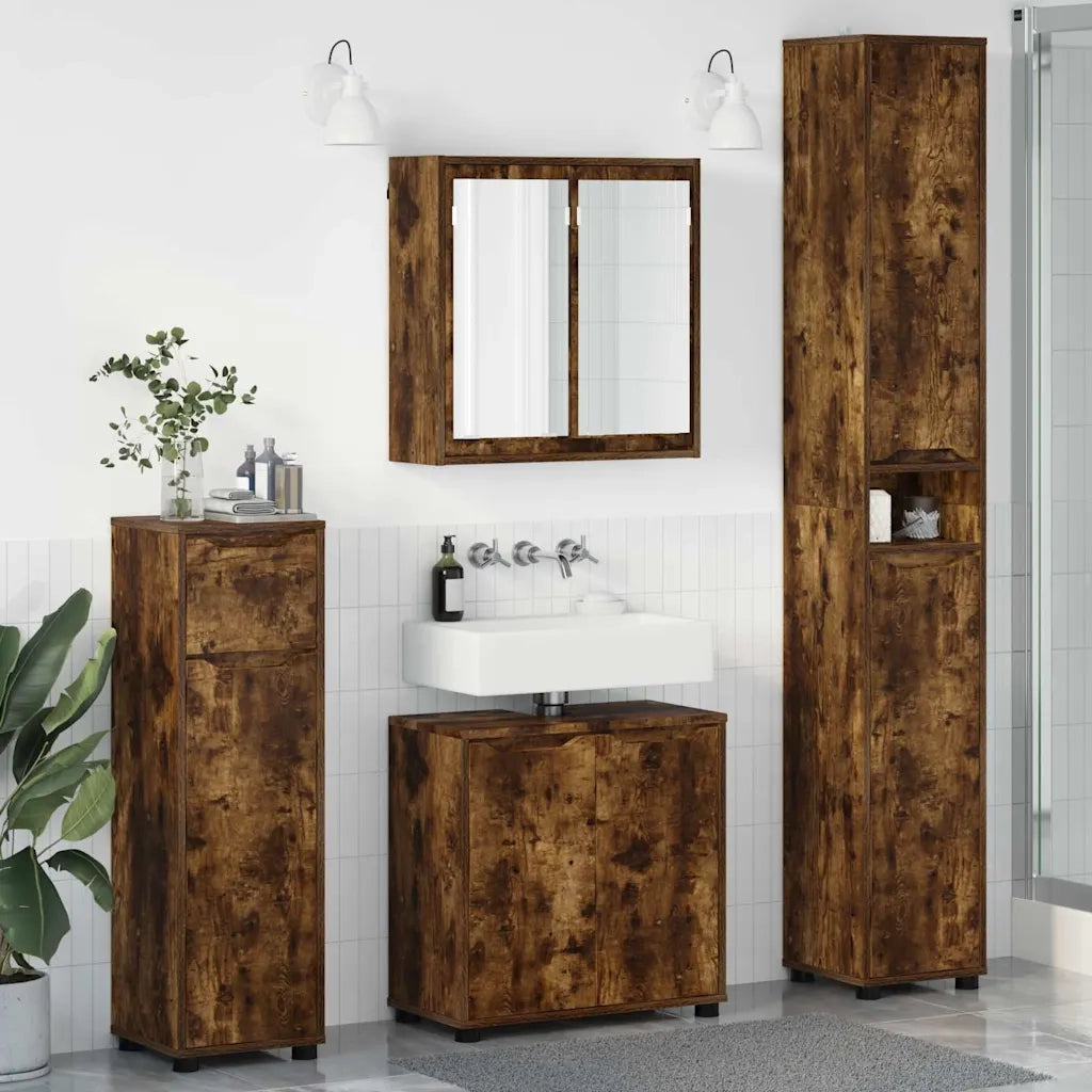 Set di mobili per il bagno 4 pcs Rovere fumé Legno multistrato 3403845