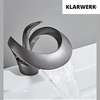 NAVIS | Rubinetto a cascata di design per bagno grigio titanio |Elegante rubinetto in acciaio inossidabile premium per lavelli|Miscelatore  2 attacchi