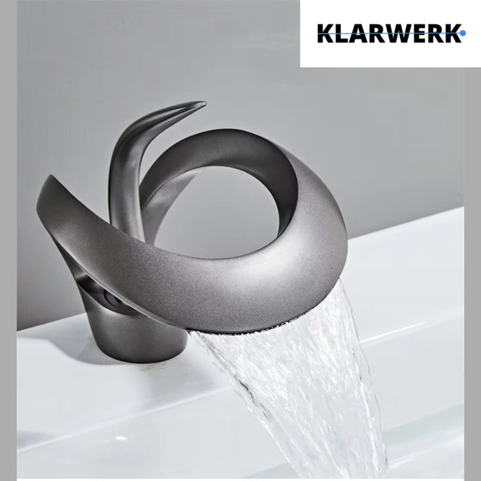 NAVIS | Rubinetto a cascata di design per bagno grigio titanio |Elegante rubinetto in acciaio inossidabile premium per lavelli|Miscelatore  2 attacchi