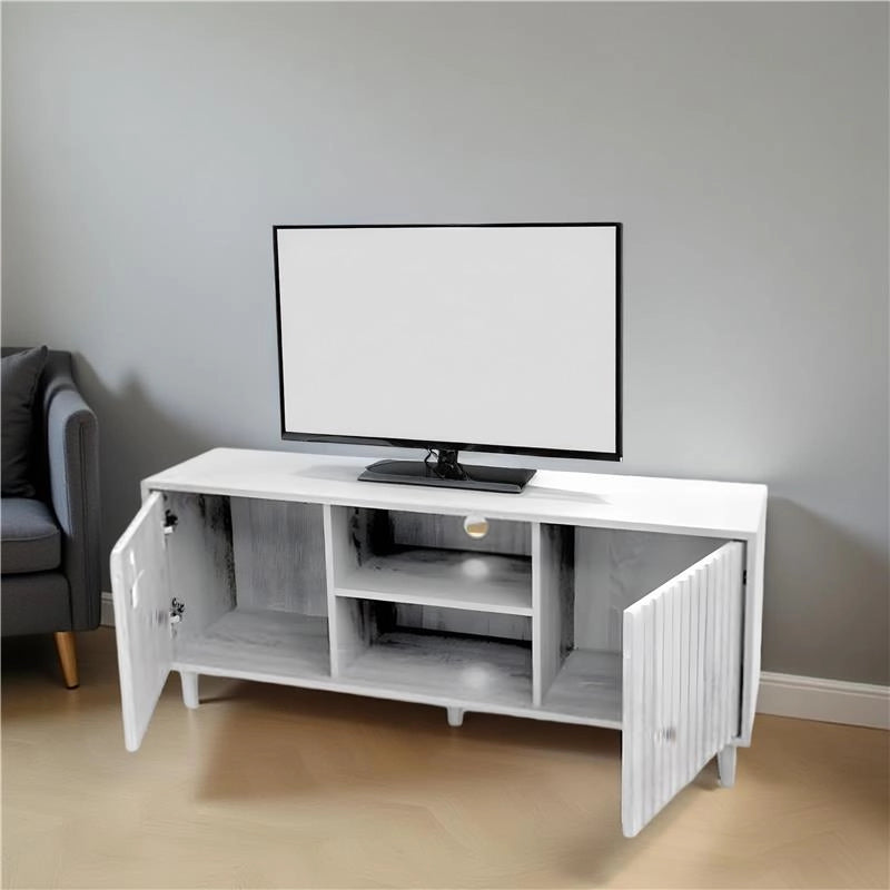 MOBILE PORTA TV COLORE BIANCO LEGNO 120X30X50 CM IN LEGNO TRUCIOLARE CON MELAMINICO + ANTE E RIPIANI