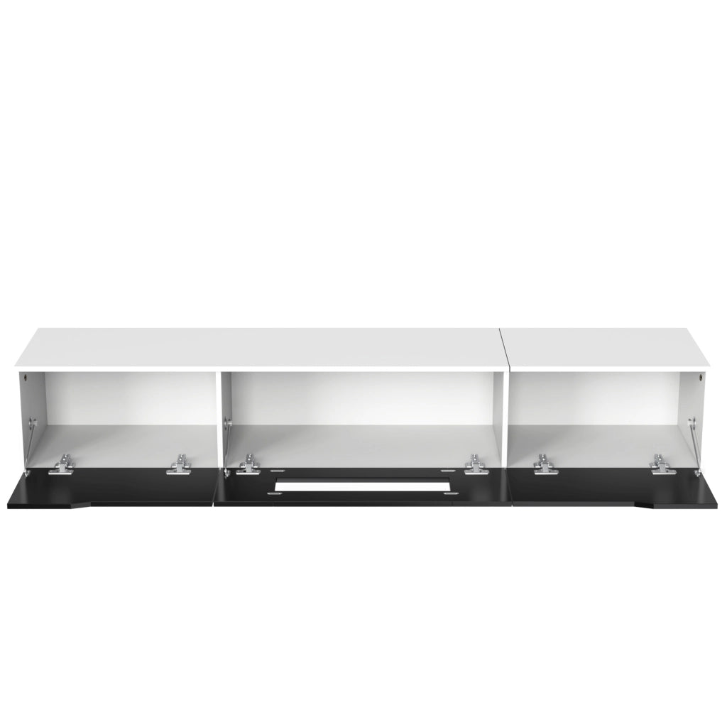 Mobile TV moderno nero e bianco lucido con LED multicolore, 180 cm