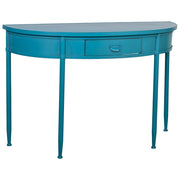 Console in metallo con 1 cassetto blu invecchiato 120x44x80
