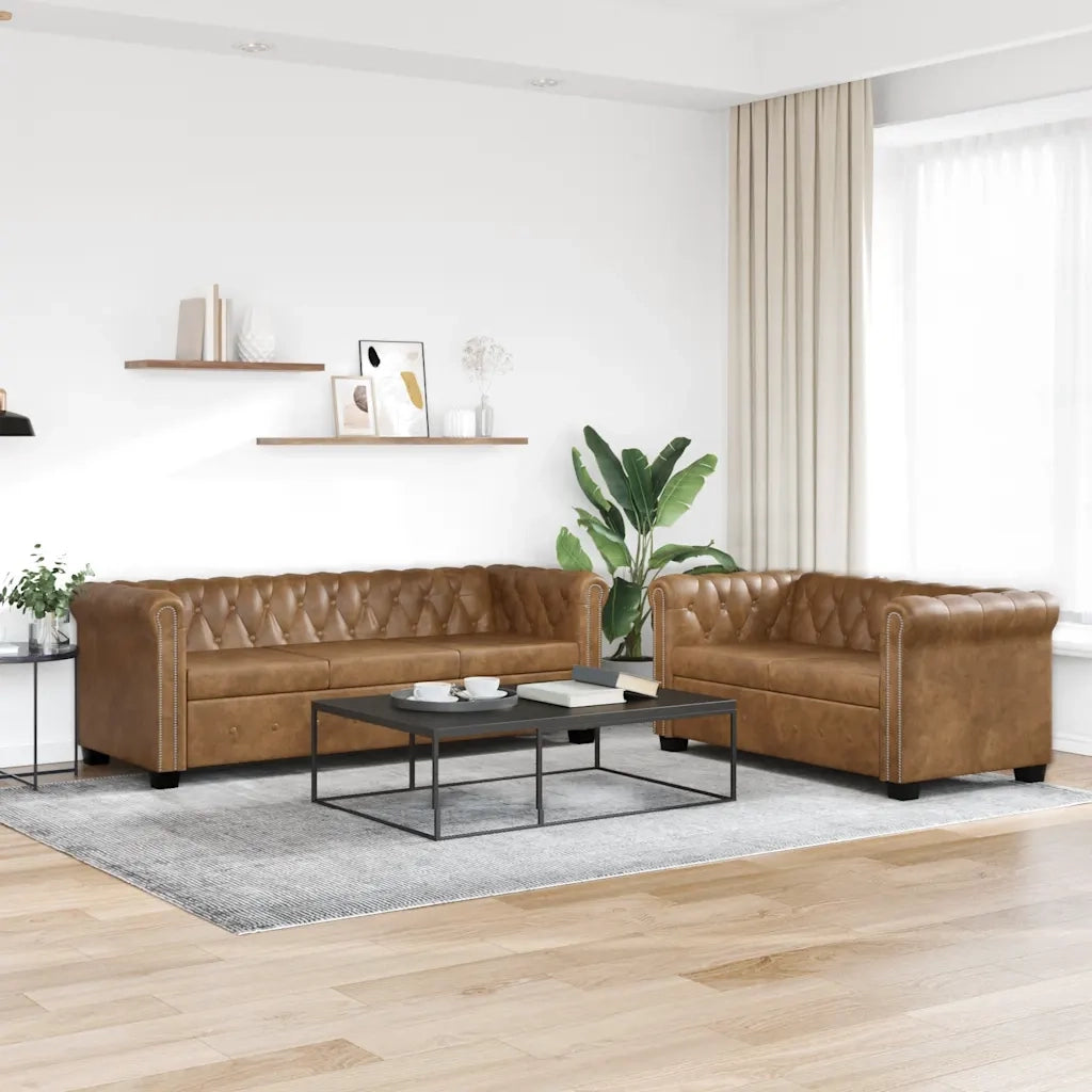 Set Divani Chesterfield a 2 Posti e a 3 Posti Marrone