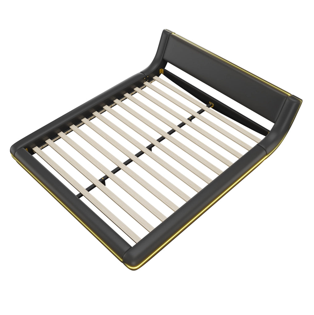 Letto a terra ULEVR 160x200 cm con LED multicolore controllabili tramite app e telecomando, PU e MDF, nero