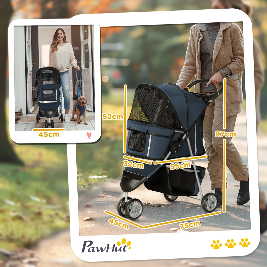 Carrello per Cani Piccoli con Cestino ¨C zephmum ¨C 75x45x97 cm Blu Scuro
