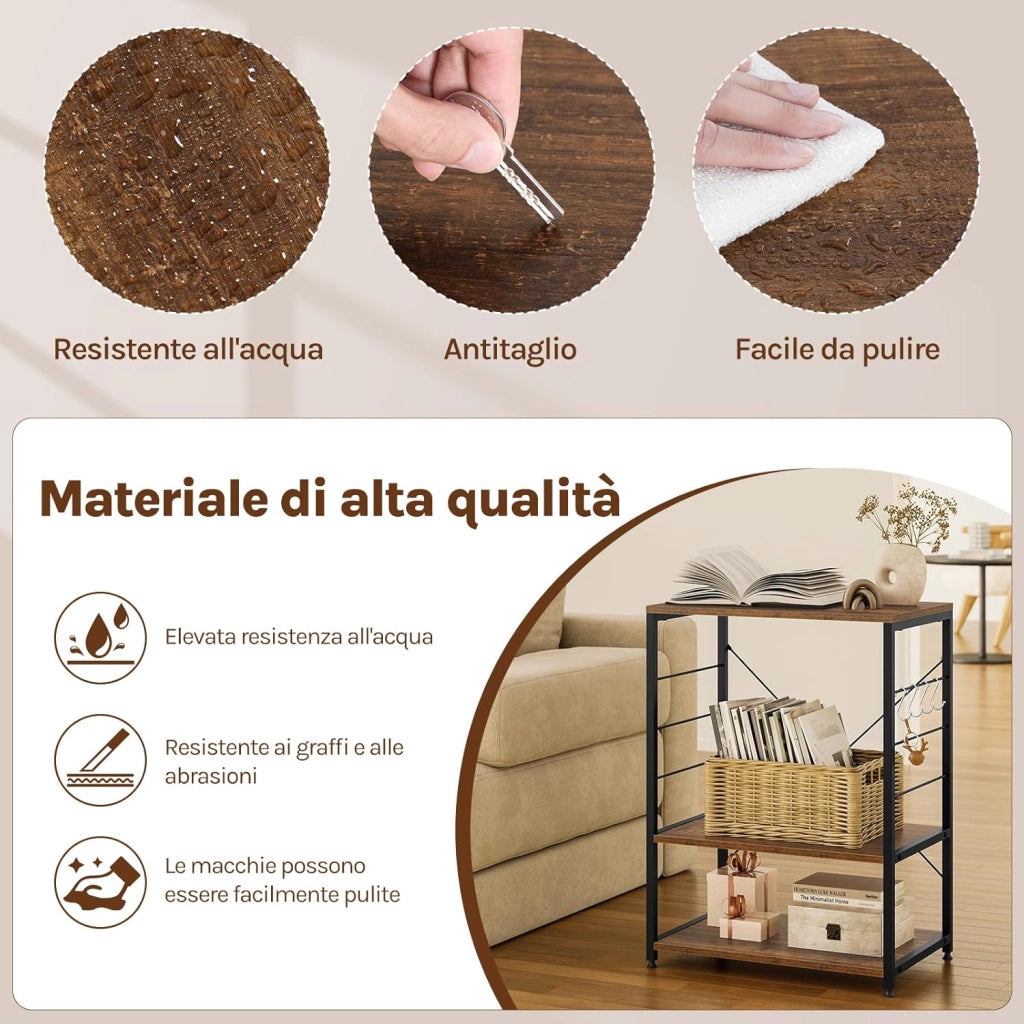 Scaffale per Cucina Carrello per Microonde Forno a 3 Ripiani in Metallo e Legno Scaffalature Fioriera Multiuso, Effetto Legno Vintage