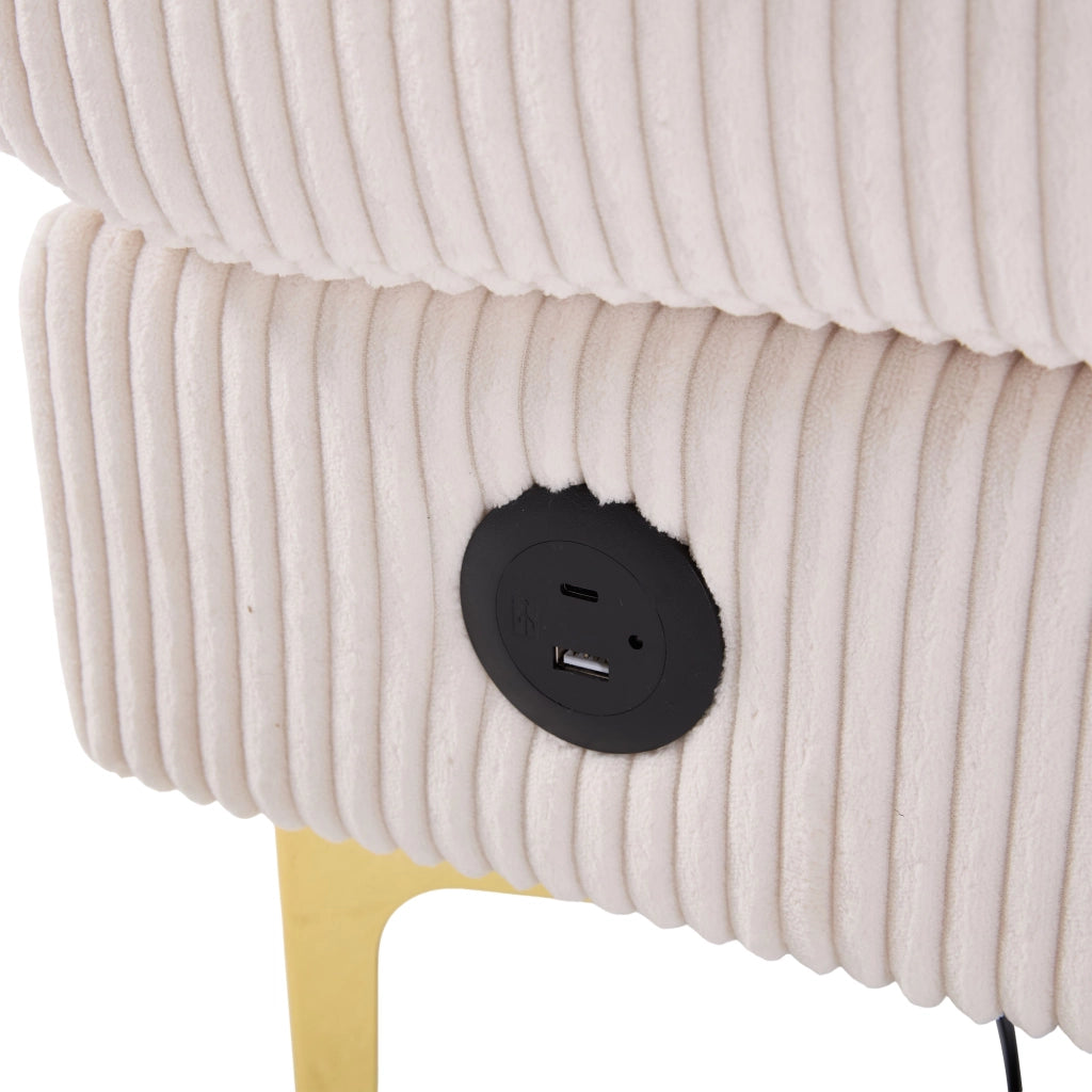 Divano Panoramico a U con Luce Led e Porta Usb; 4 Cuscini; Schienale Ergonomico; Velluto Beige