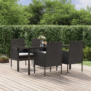 Set da Pranzo da Giardino 5 pz Nero con Cuscini in Polyrattan 3156766