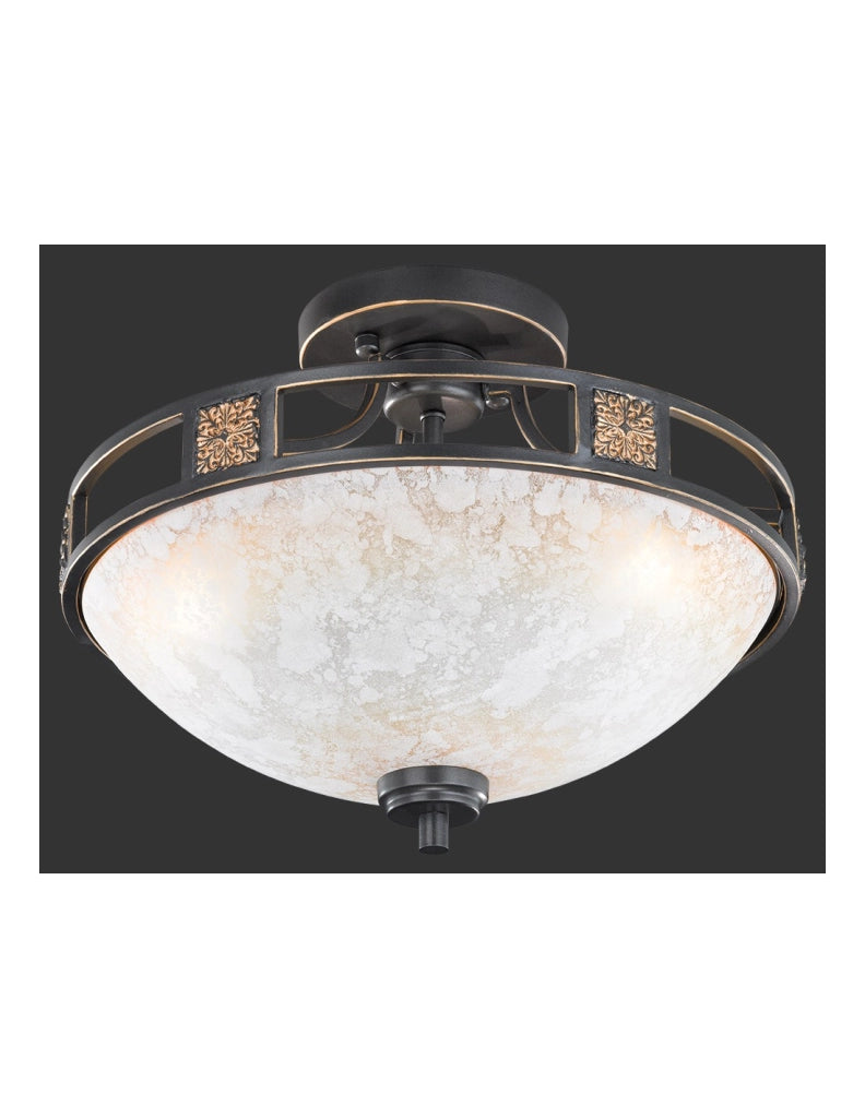 Plafoniera 3xE27 Quinta Ruggine Vetro Alabastro Ø42 cm Trio Lighting