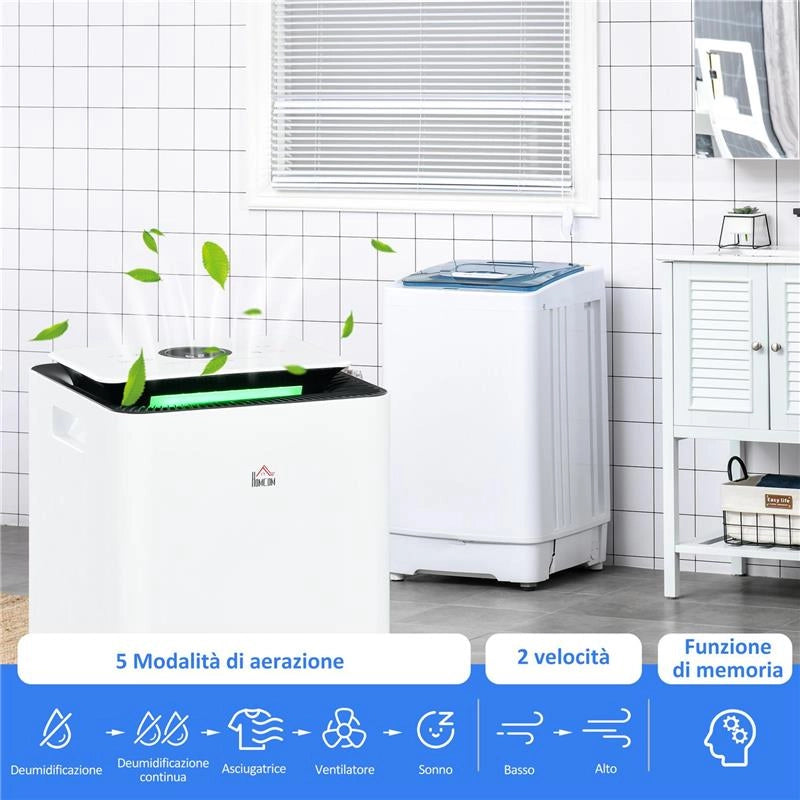 DEUMIDIFICATORE DA 12L IN ABS CON 5 MODALITÀ 2 VELOCITÀ E TIMER DA 24H 25X25X50.5 CM BIANCO E NERO