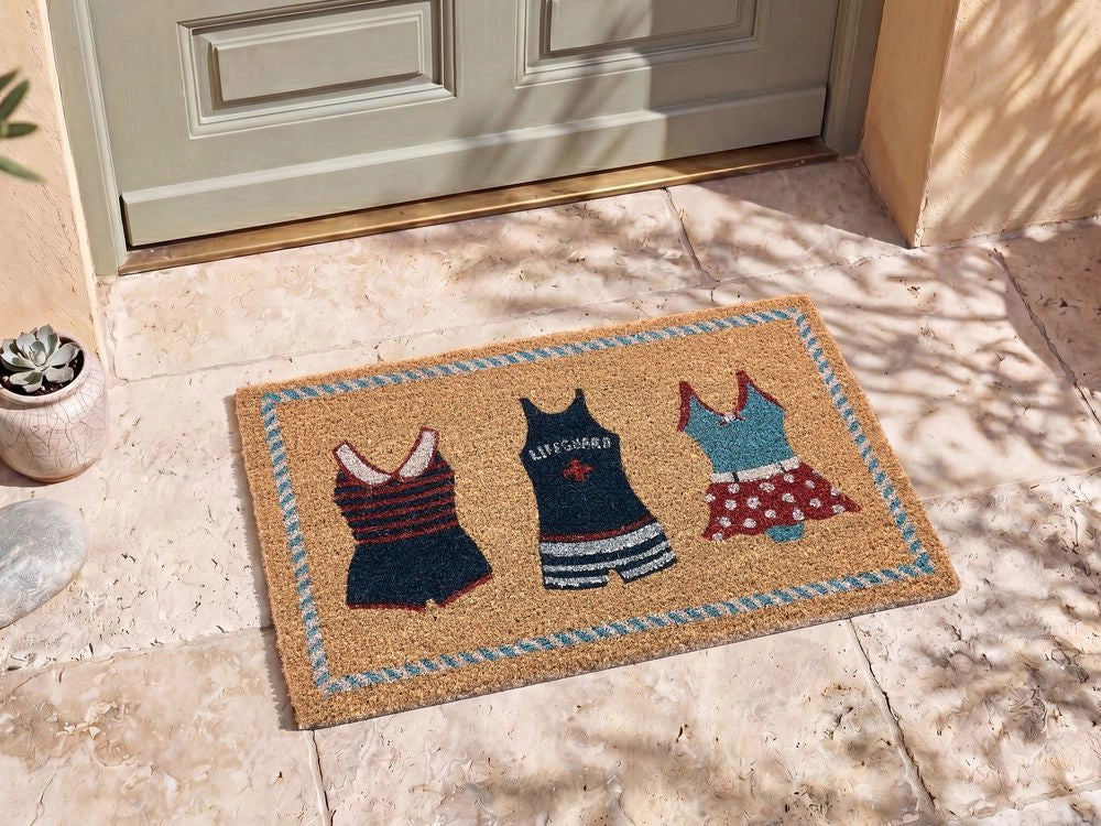 Zerbino di benvenuto in fibra di cocco antiscivolo 40 x 60 cm con retro in PVC motivo nautico colore naturale