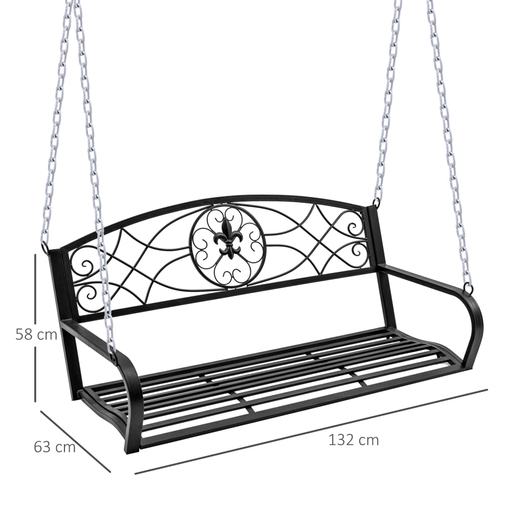 Altalena da giardino a altalena Hollywood panca appesa a 2 posti con catene metallo nero 132 x 63 x 58 cm per giardino e terrazza
