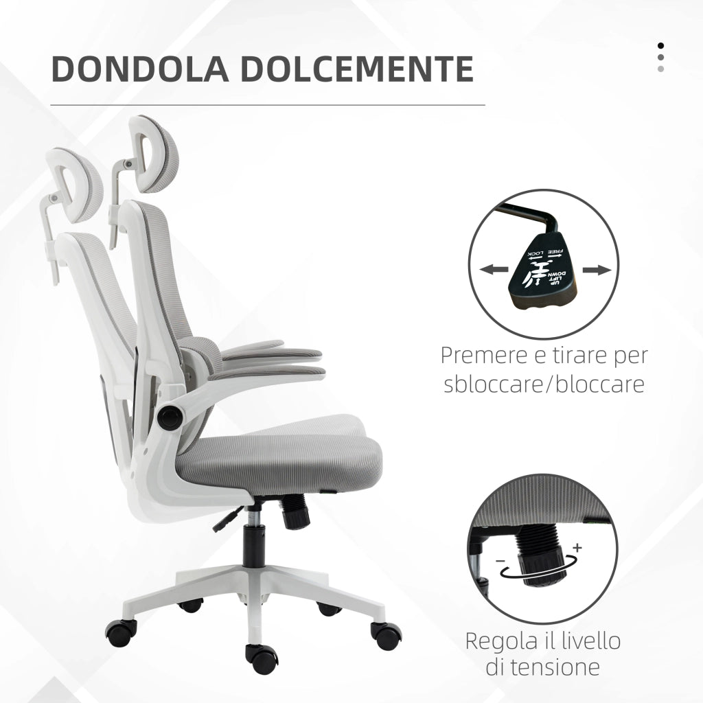 Sedia da Ufficio Ergonomica ¨C zephmum ¨C Grigio 60x59x114-122 cm con Poggiatesta