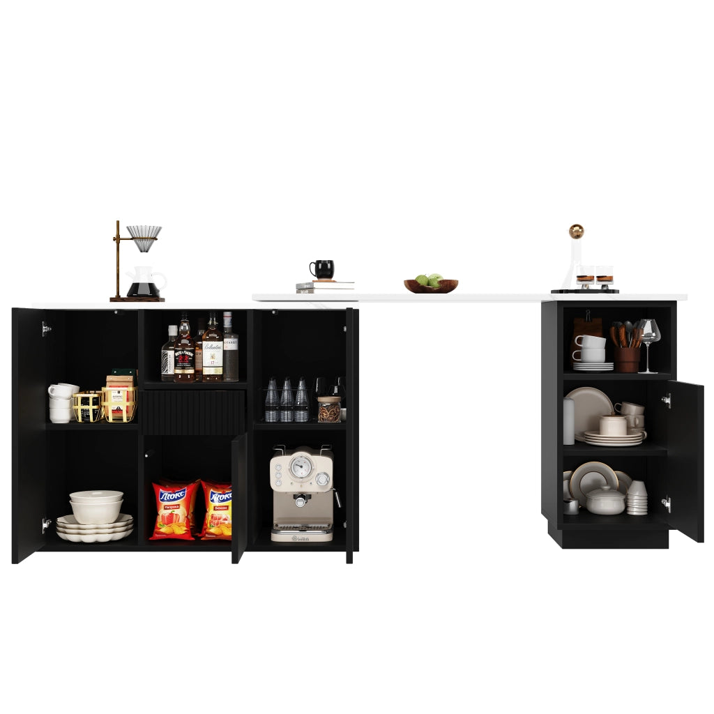 Tavolo Bar Girevole 360¡ã con Piano in Marmo e Vano Aperto ¨C MINIMAL ¨C Nero, 210x30x100,9 cm