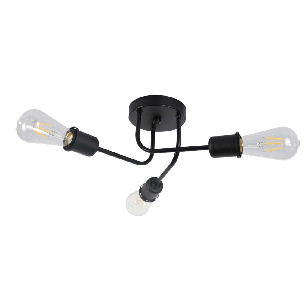 ZMH Lampada da soffitto plafoniera nera 3 teste E27 max 25W stile retrò per soggiorno camera letto sala pranzo