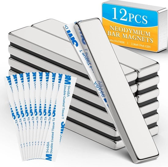 12 pezzi di magneti neodymium extra forti, 60x10x3 mm, magneti a staffa forti, strisce di magneti, magneti terrestri rari con adesivo a doppia faccia, magneti per frigorifero multiuso