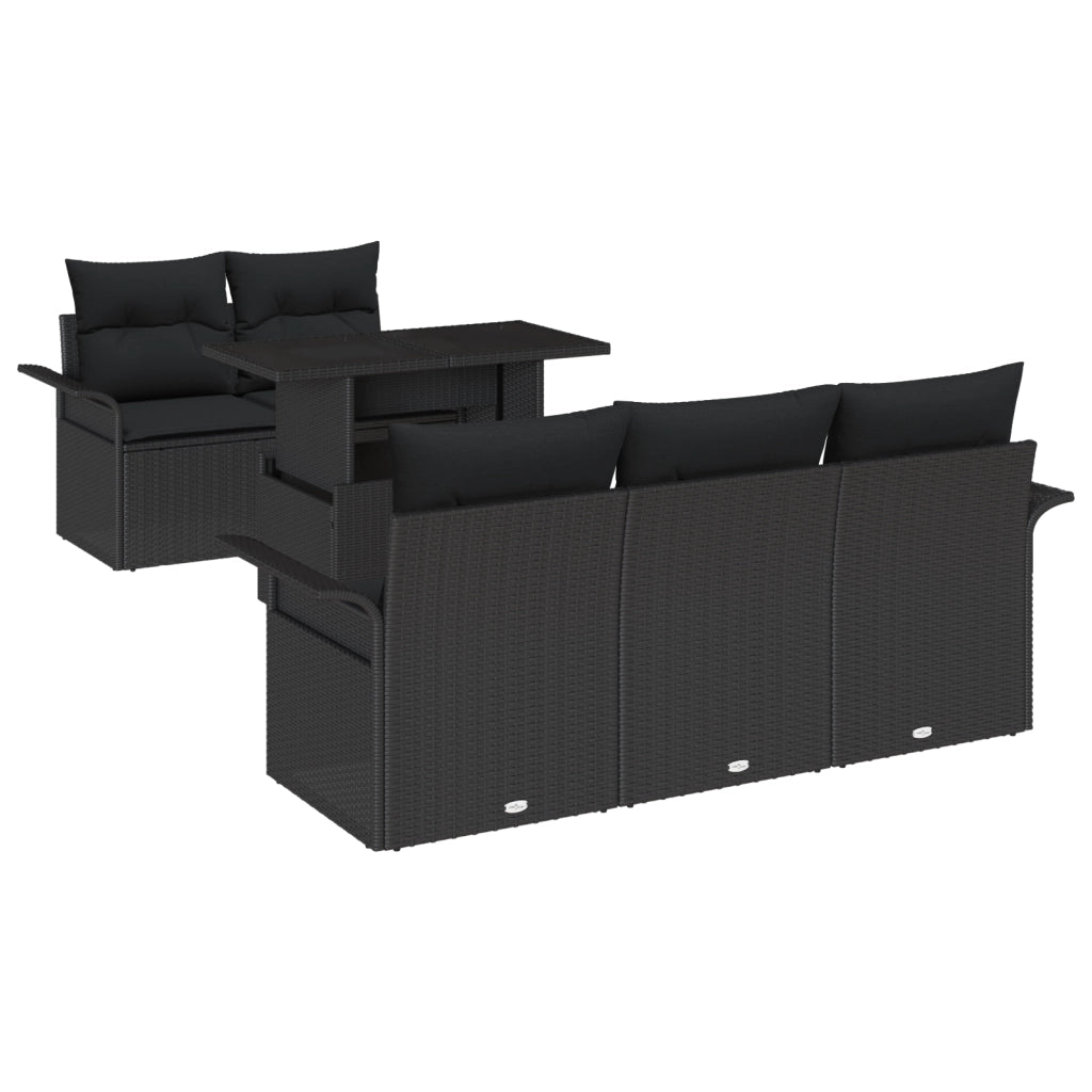 Set Divano Giardino 6 Pezzi con Cuscini Rattan Nero Poly