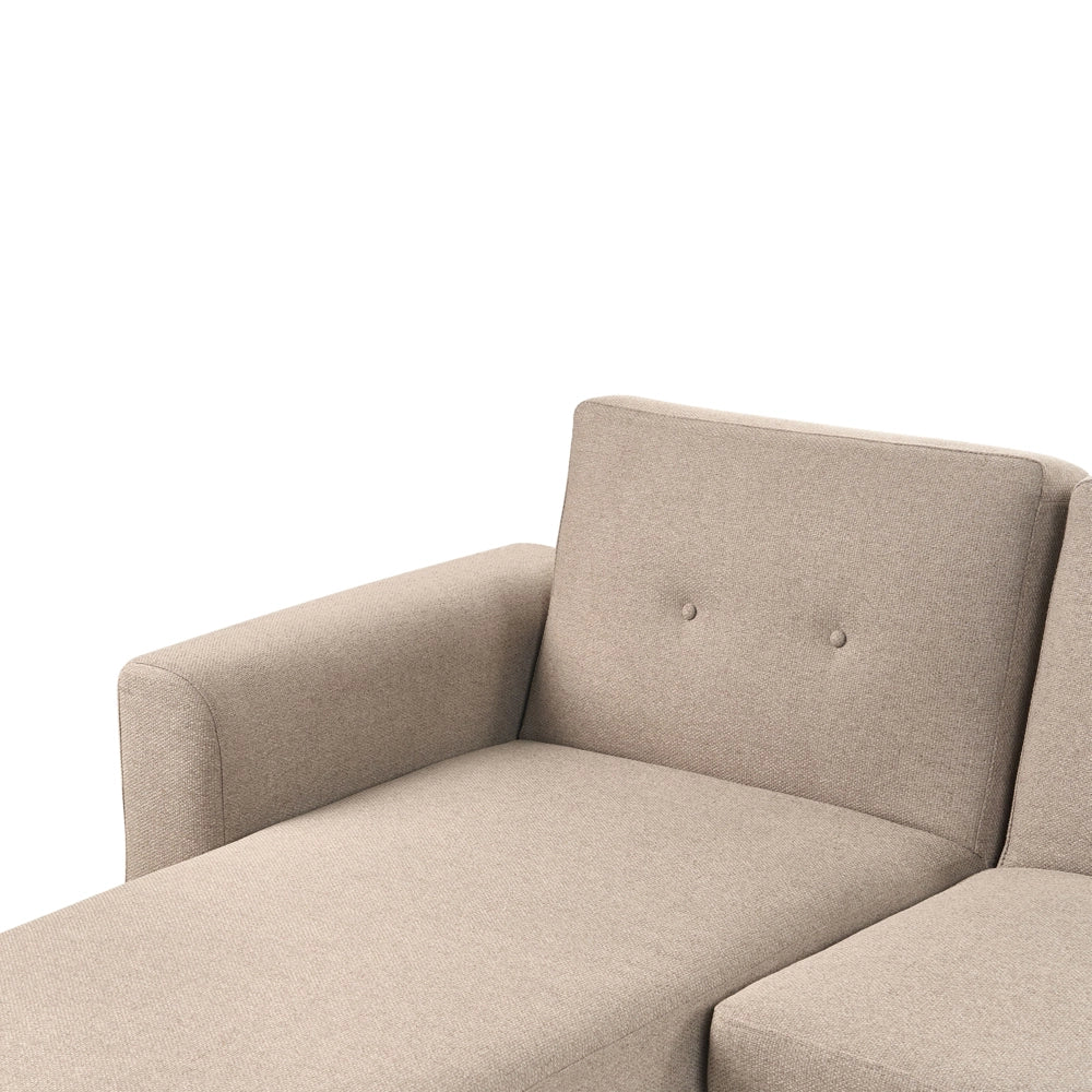 Divano Angolare ad Angolo Destro Marrone Chiaro in Tessuto Imbottito a L con Seduta Trapuntata Cuscini Decorativi e Funzione Letto
