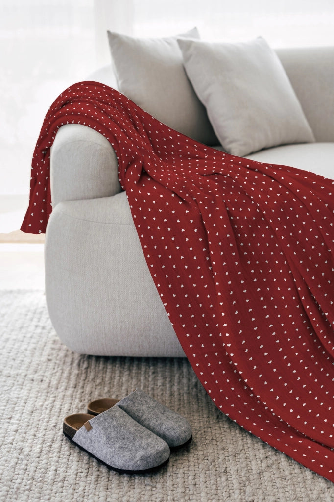 Telo Arredo In Cotone Panama Stampato Varie Fantasie GrandFoulard Copridivano Copriletto Sofà Prodotto Italiano Singolo e Matrimoniale  - Love rosso - 2 Posti