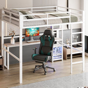Letto a soppalco 140x200 cm in metallo con scrivania, ripiani e prese USB/Type-C