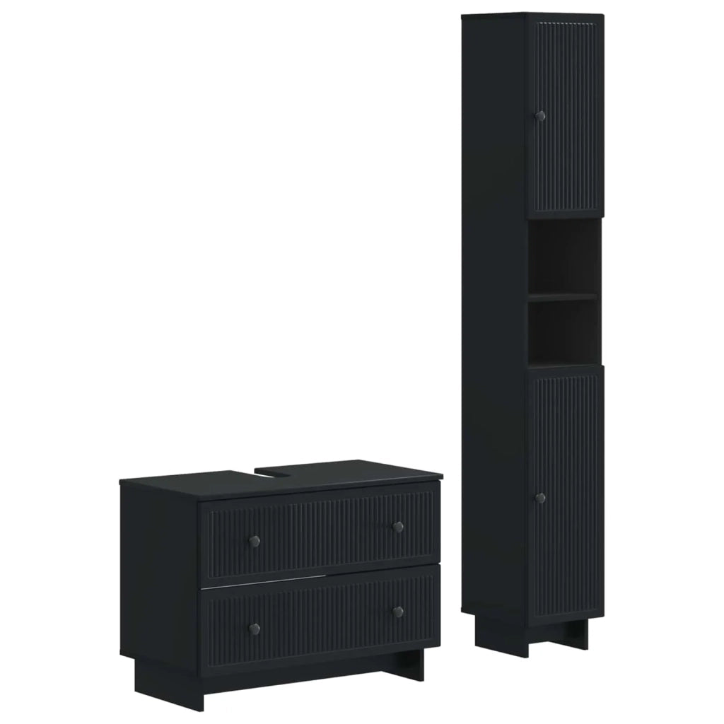 Set di Armadi da Bagno da 2 Pezzi EDE Nero Legno ingegnerizzato 3417496