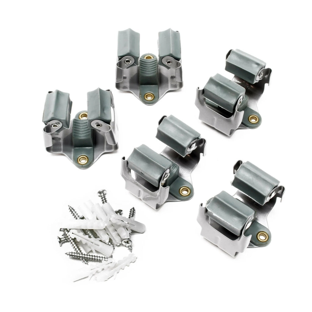 Set di 5 porta scope in acciaio da parete per attrezzi da giardinaggio e pulizia ordine 16_0002483