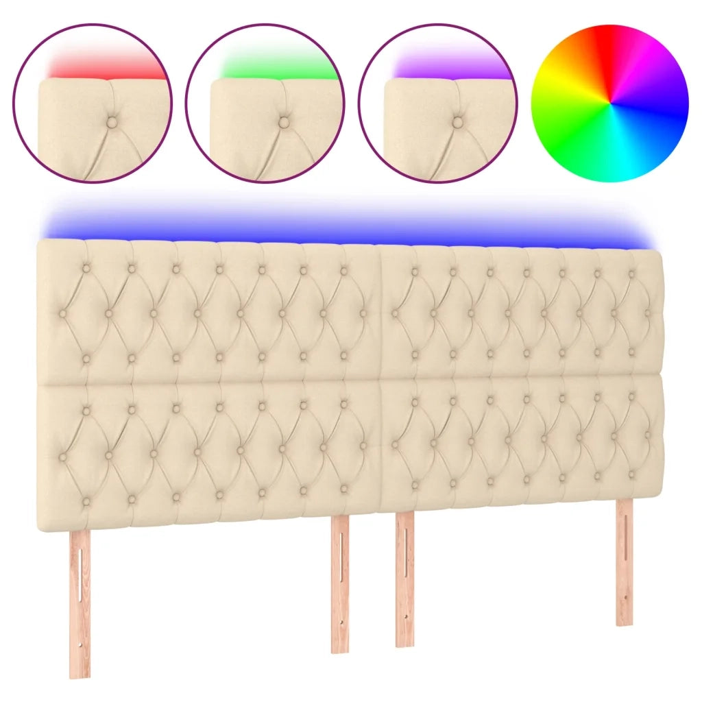 Testiera a LED Crema 200x7x118/128 cm in Tessuto 3122787