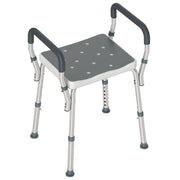 Sgabello per Doccia Regolabile 52x45x57-69 cm con Braccioli e Fori di Drenaggio in Alluminio Grigio