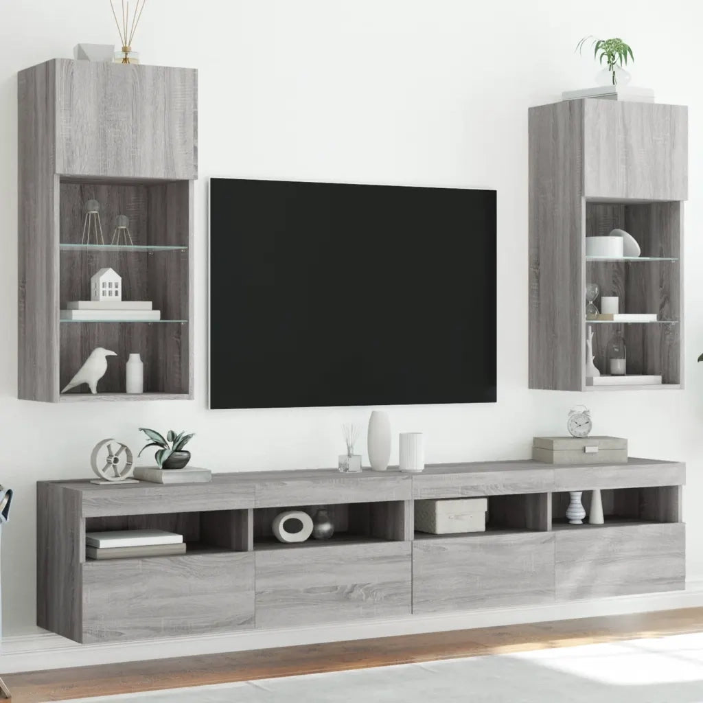 Mobili TV con Luci LED 2 pz-Credenza per TV Grigio Sonoma 40,5x30x90 cm