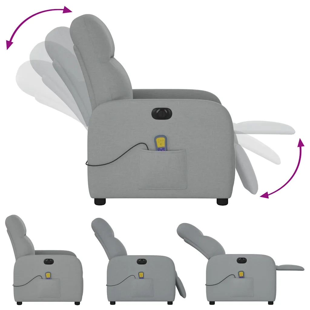Divano Sedia-Poltrona Reclinabile Massaggio Elettrica Grigio Chiaro Tessuto 533396
