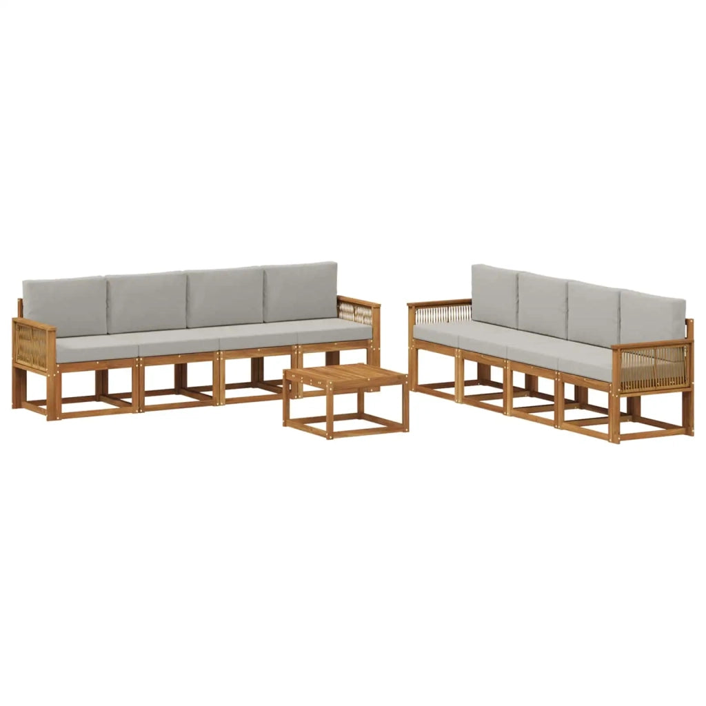 Set di divani da esterno 9 pcs Naturale e Grigio Chiaro