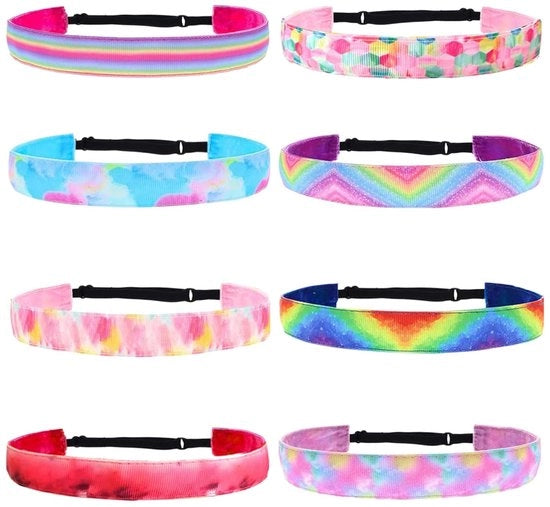 Cintura per capelli 8 pezzi - Antiscivolo - Adattabile - Cintura per capelli colorata - Cintura per capelli sportiva - Adatta per ragazze