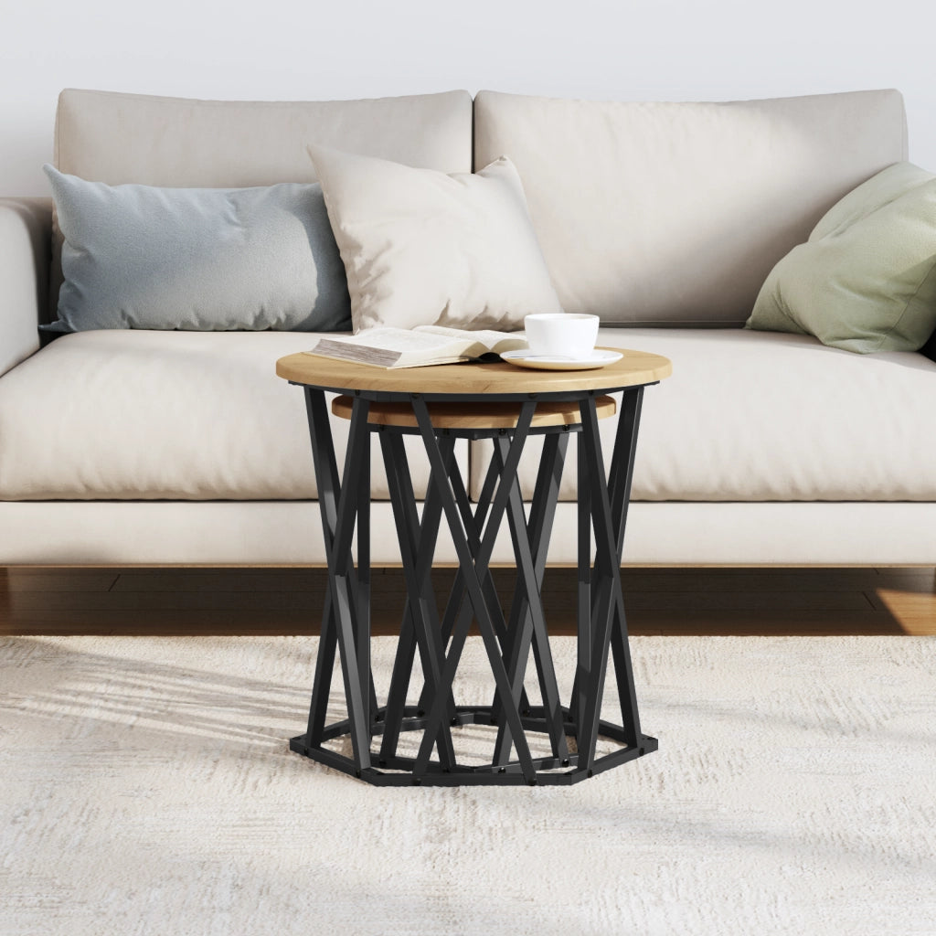 Set di 2 Tavolini in Legno Ingegnerizzato Rovere Artigianale di