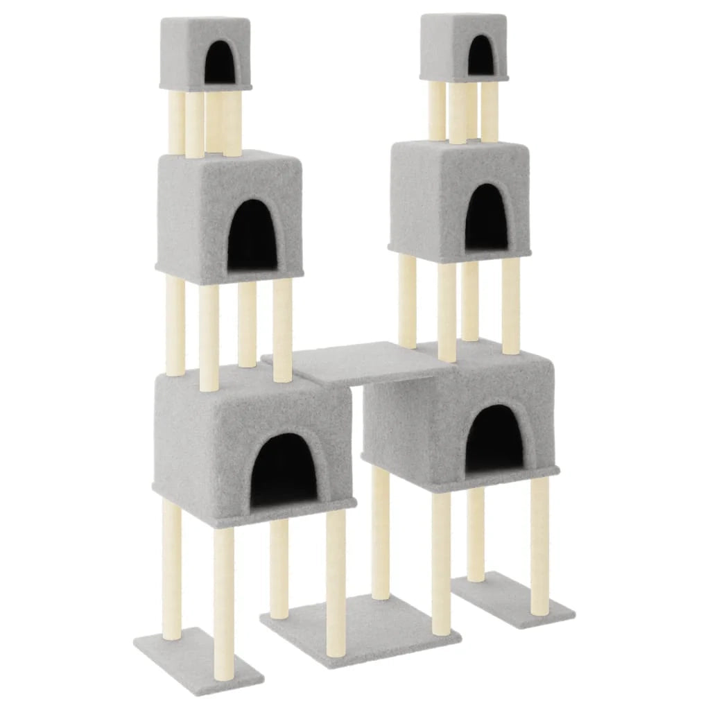 Tiragraffi per gatti torre per arrampicata giocattolo piattaforma per arrampicata con tiragraffi in sisal leggero 199 cm grigio 02_0022601