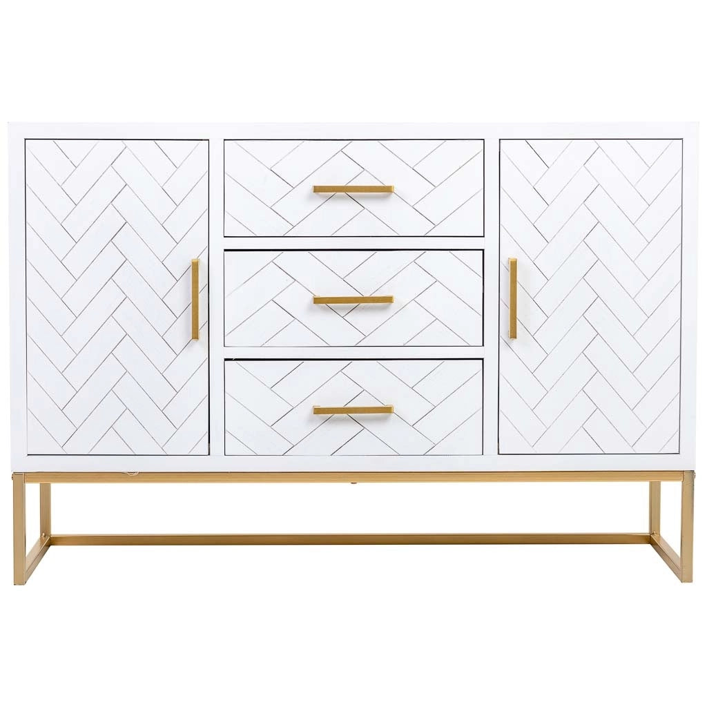 Credenza con 3 cassetti e 2 ante in legno e metallo 120x40,5x81h cm