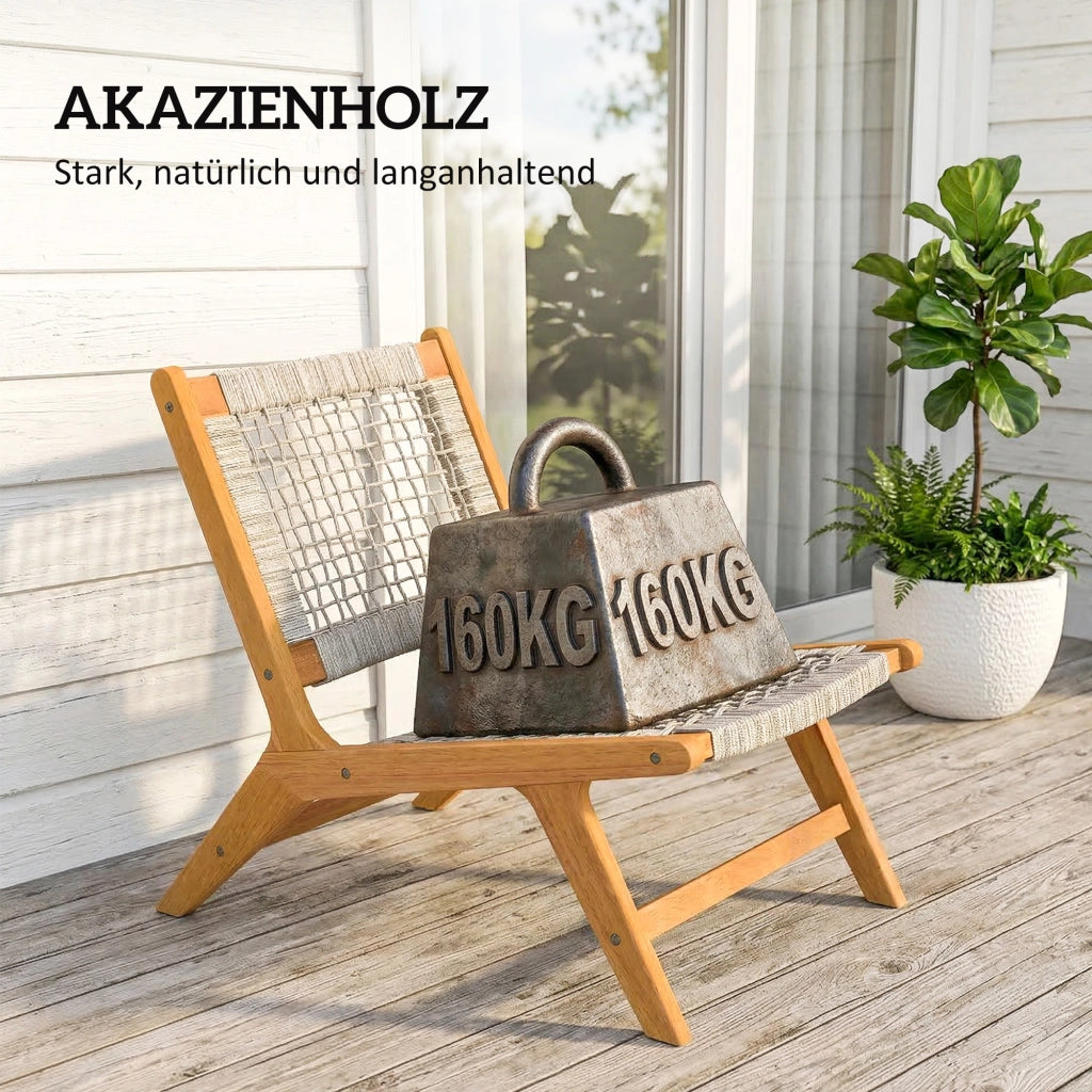 Sedia Lounge con Poggiapiedi ¨C Zephmum ¨C Acacia, Rattan, Grigio 2 Pezzi