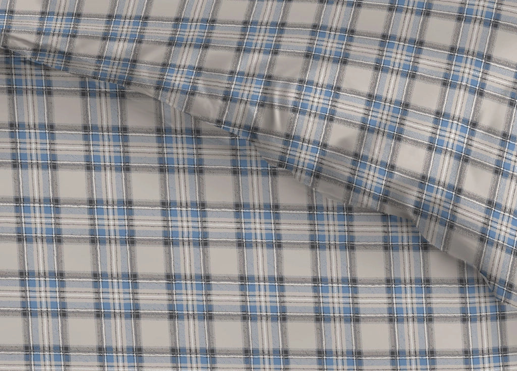 Copripiumino Sacco Piumone Cotone Flanella Pensieri Delicati Dis. Tartan Cervo - Singolo - Azzurro