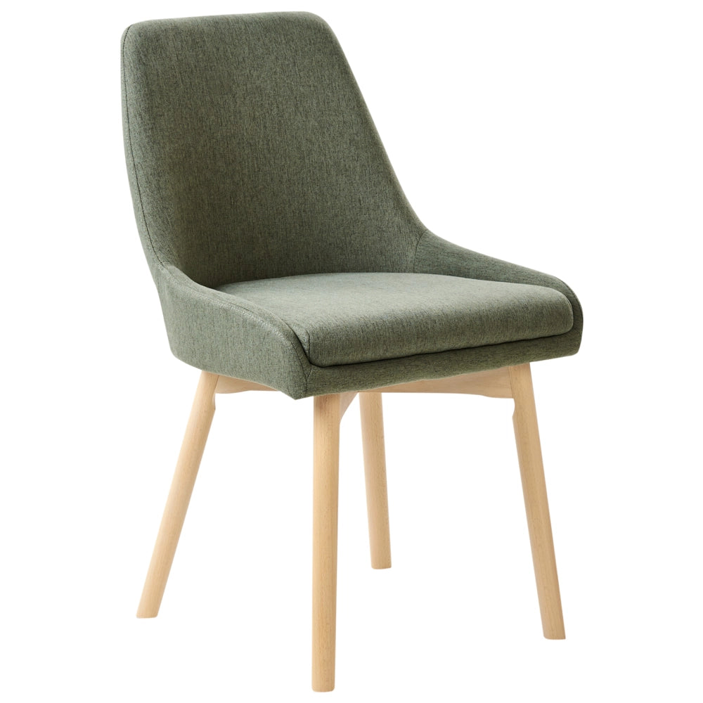 Set di 2 Sedie da Pranzo Gambe in Legno e Tessuto verde scuro Sedile spesso imbottito