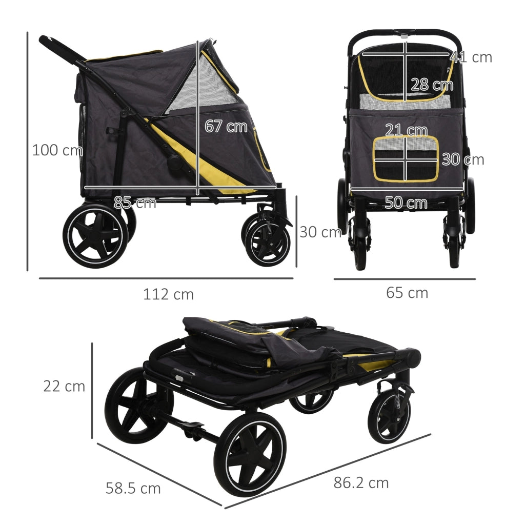 Passeggino per Cani Pieghevole 112x65x100 cm in Tessuto Oxford Grigio