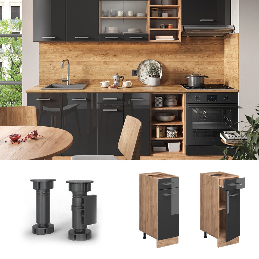 Vicco Mobiletto base per cucina Antracite lucido 30 cm , PL Rovere