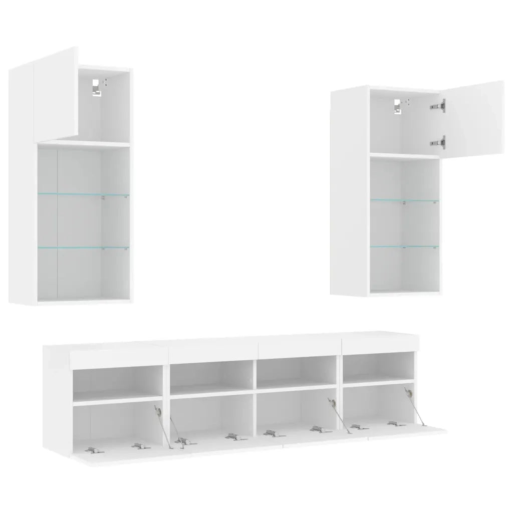 Mobili TV a Muro con LED 5pz Bianchi in Legno Multistrato 3216743
