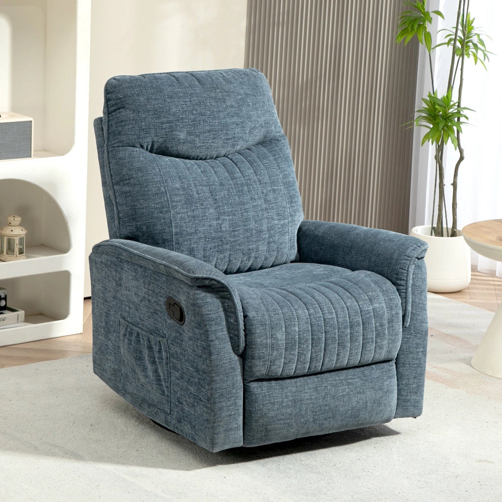 Poltrona reclinabile girevole con poggiapiedi retrattile ¨C Zephmum ¨C Blu