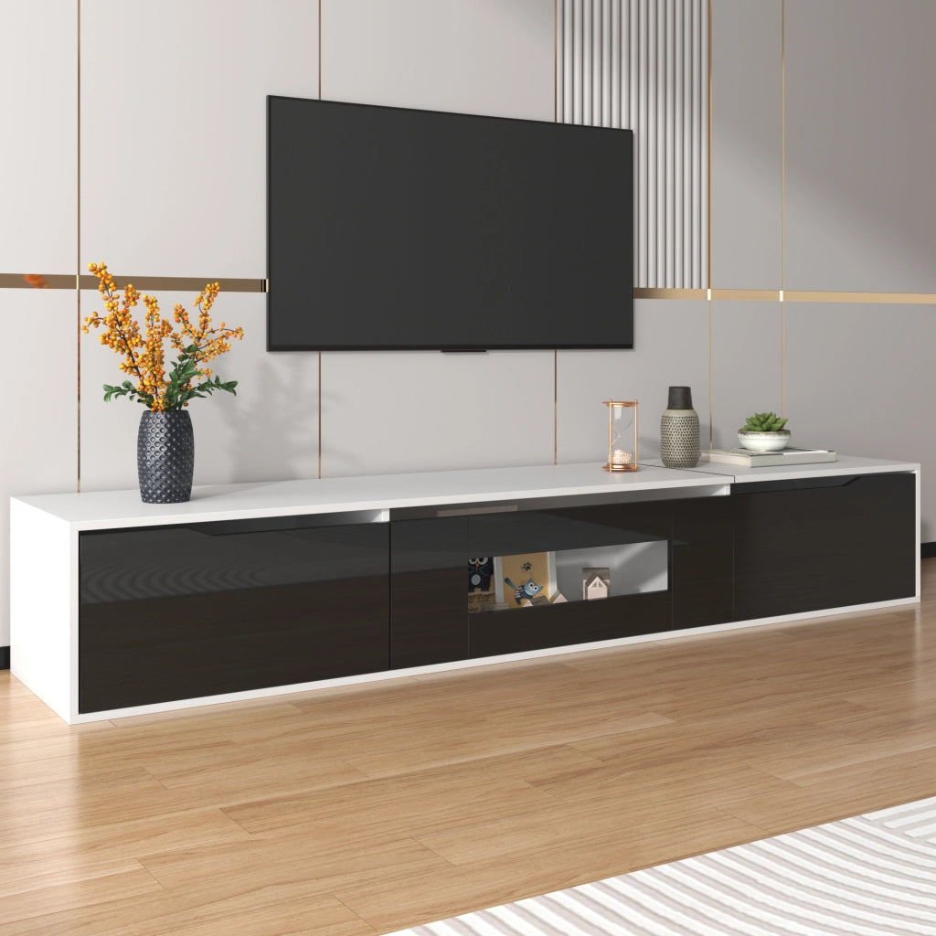 Vetrina e Mobile TV Lucido Bianco e Nero con LED ¨C MINIMAL ¨C Bianco/Nero