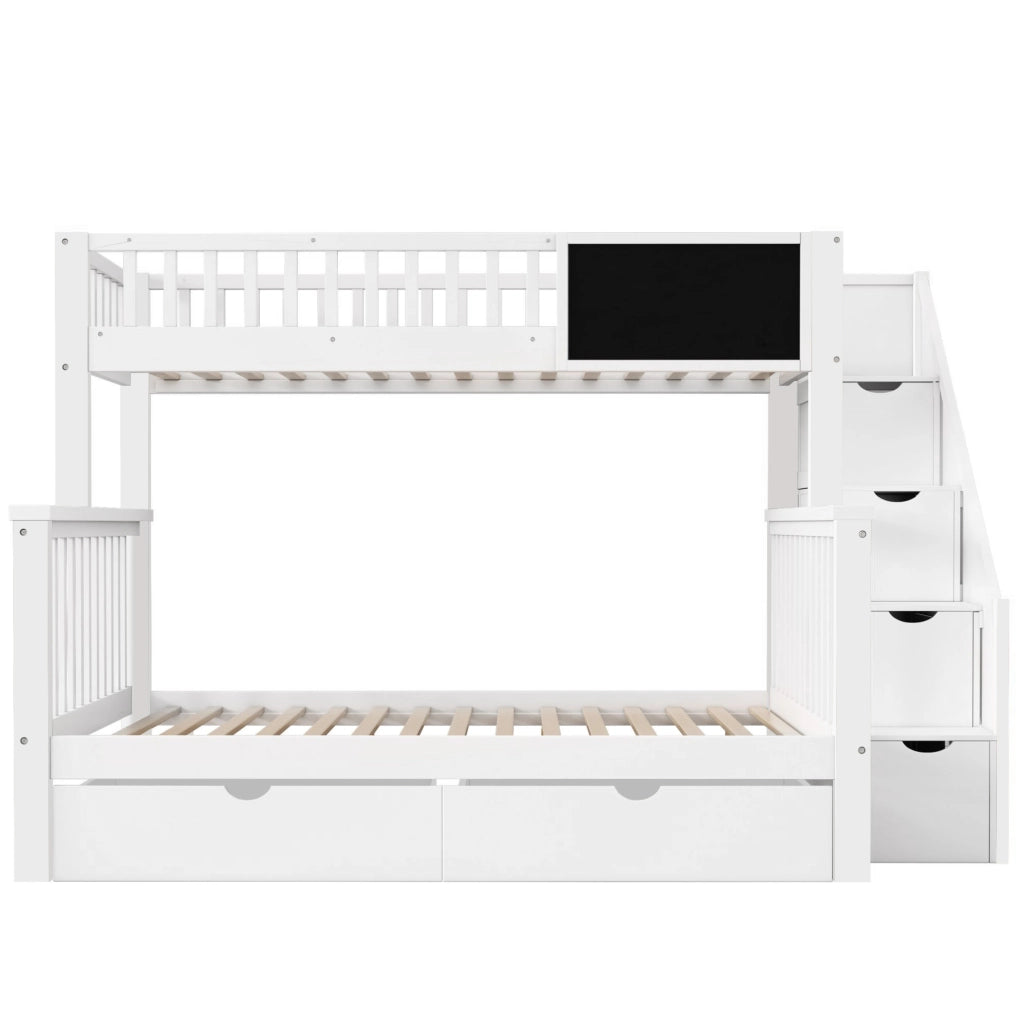 Letto a castello per bambini 90x200 e 140x200 cm con lavagna e cassetti bianco