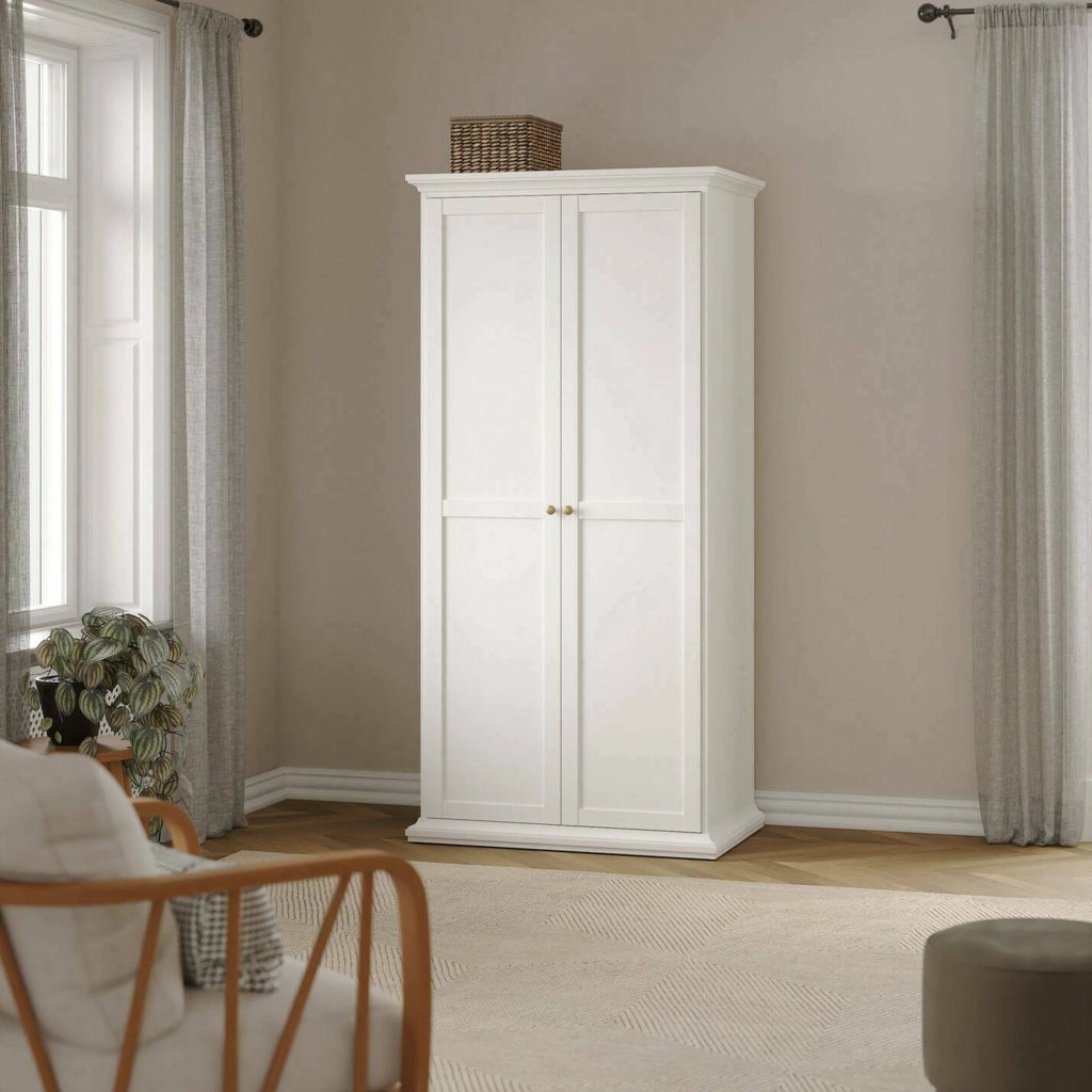 Guardaroba 2 ante Albiolo, Mobile camera da letto, Cabina armadio portabiti, Armadio appendiabiti, 96x61 h201 cm, Bianco