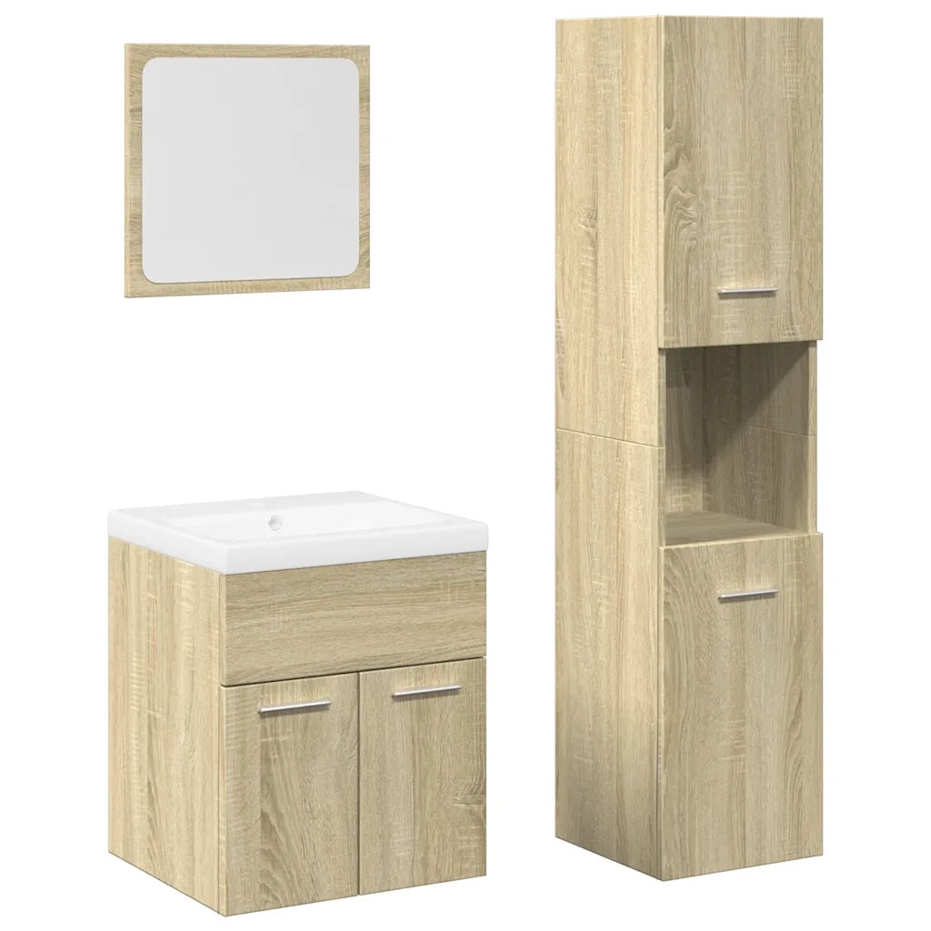 Set Mobili da Bagno 4 pz Rovere Sonoma in Legno Multistrato