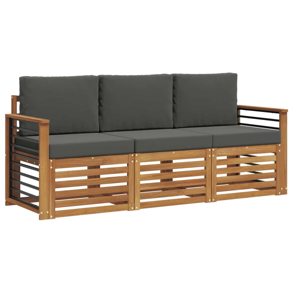 Set divani 3 pcs Naturale e Antracite Legno di Acacia Massello